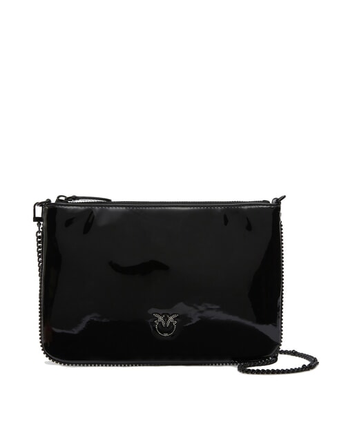 PINKO FLAT Pochette lucida con logo strass nero limousine block color - Borse Donna