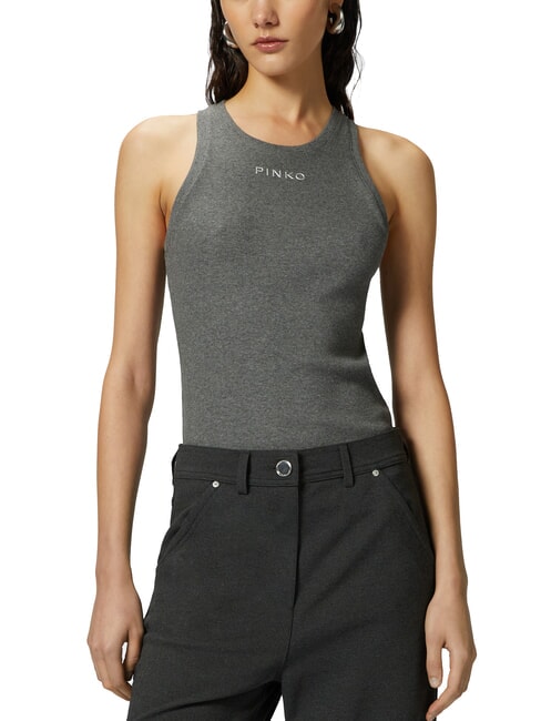 PINKO DISTINTO Top canotta a costine con logo grigio - corvo - T-shirt e Top Donna