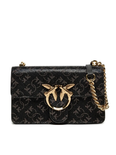 PINKO LOVE ONE MINI Borsa mini stampa logo all over nero/argento-oro - Borse Donna