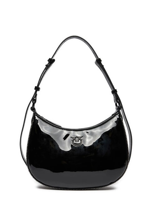 PINKO HALF MOON Borsa a spalla lucida logo strass nero limousine block color - Borse Donna