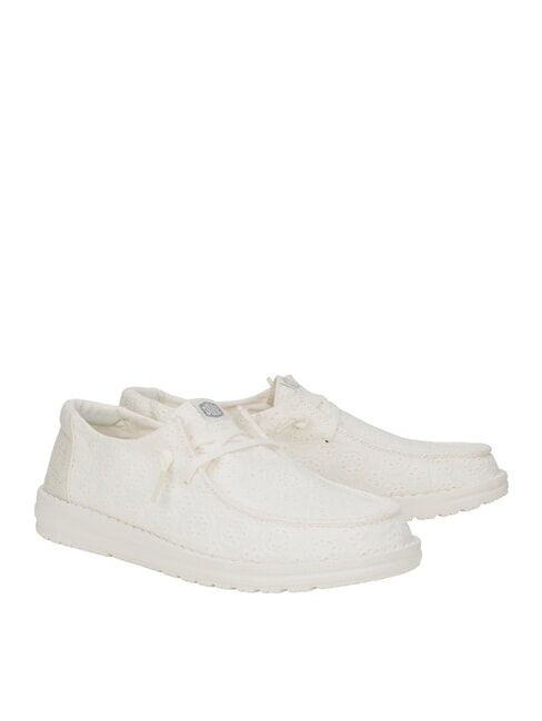 HEY DUDE WENDY EYELET LACE Mocassini traforati texture fiori white - Scarpe Donna