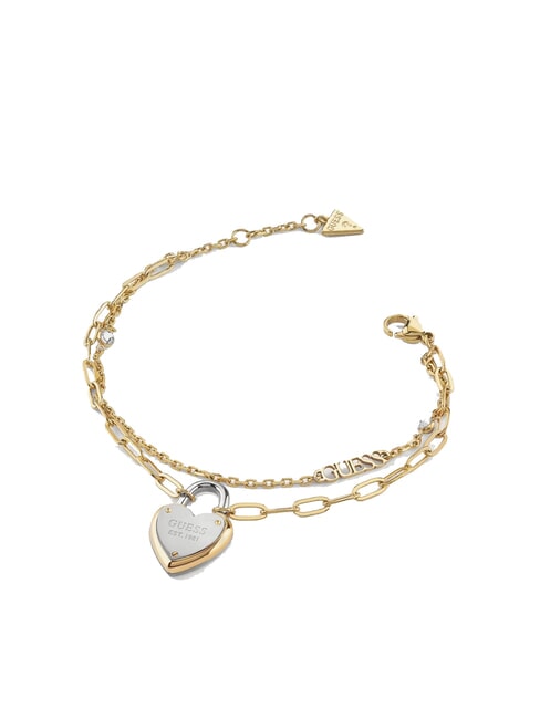 GUESS ALL YOU NEED IS LOVE Bracciale charm lucchetto yellow gold/pink - Bracciali Donna