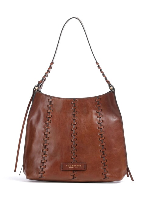 THE BRIDGE FEBE Borsa a spalla in pelle con intrecci MARRONE - Borse Donna