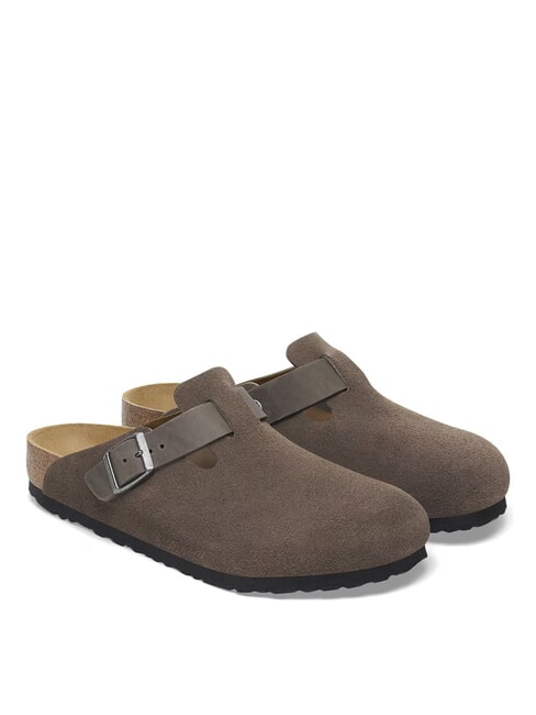 BIRKENSTOCK BOSTON Ciabatta sabot in pelle concrete gray - Scarpe Unisex