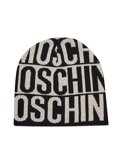 MOSCHINO LOGO ALL OVER Berretto a calottina nero/beige - Cappelli