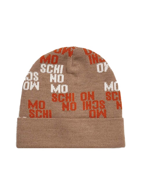 MOSCHINO LOGO BICOLOR Berretto con risvolto beige - Cappelli