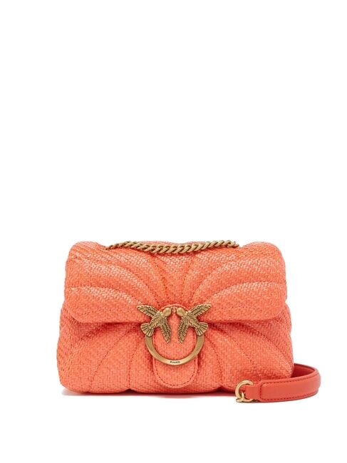 PINKO LOVE PUFF Borsa mini tracolla in rafia rosso mandarino-antique gold - Borse Donna