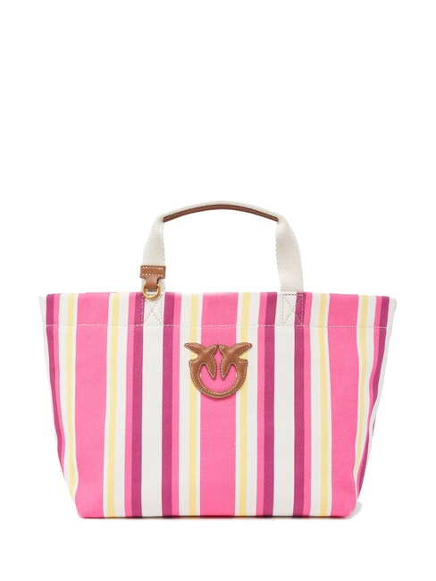 PINKO STRIPES Shopper media in canvas a righe fucsia/giallo/bianco-antique gold - Borse Donna
