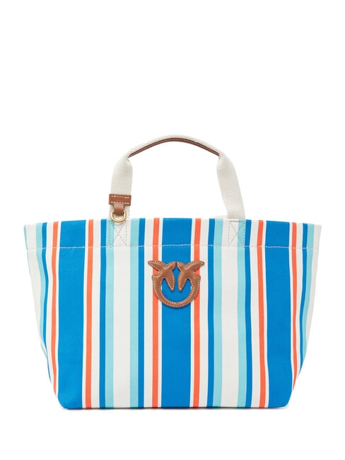 PINKO STRIPES Shopper media in canvas a righe arancio/azzurro-antique gold - Borse Donna