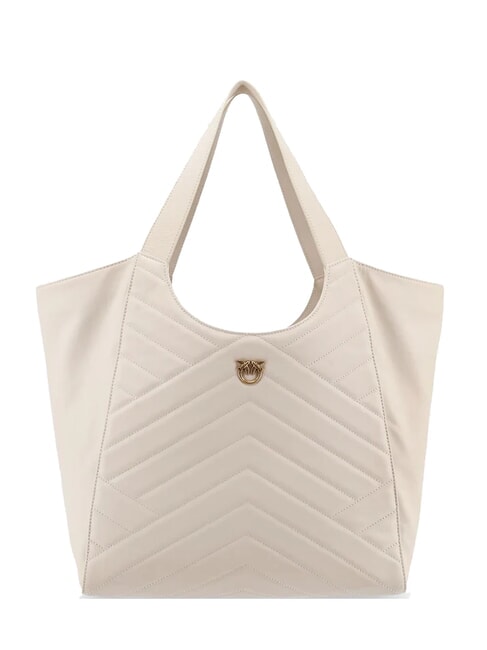 PINKO PUZZLE Borsa a spalla in pelle impunturata bianco seta-antique gold - Borse Donna
