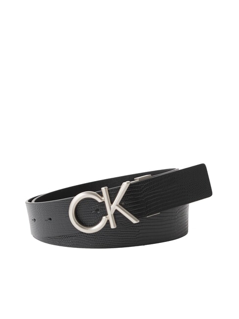 CALVIN KLEIN CK HALLMARK LOGO Cintura in pelle stampa lucertolina black / pewter - Cinture