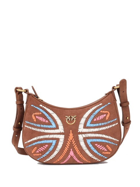 PINKO HALF MOON Borsa a tracolla in pelle suede marrone - leone-antique gold - Borse Donna