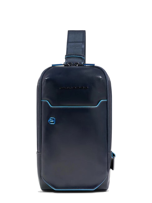 PIQUADRO BLUE SQUARE Zaino borsello monospalla in pelle blu - Tracolle Uomo