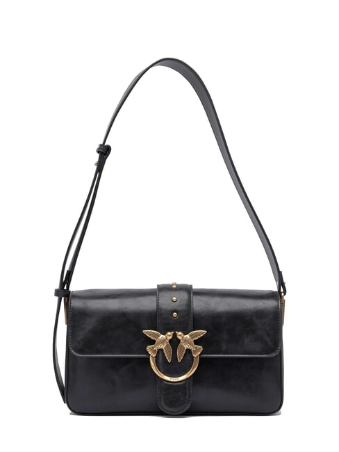 PINKO LOVE ONE CLASSIC Borsa in pelle con doppia tracolla nero-antique gold - Borse Donna