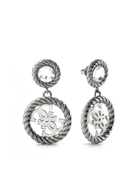 GUESS 4G VINTAGE Orecchini cerchio logo e zircone antique silver - Orecchini
