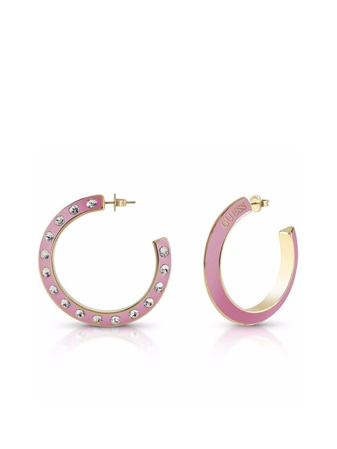 GUESS HOOPS DON T LIE Orecchini cerchi smaltati con zirconi yellow gold/pink - Orecchini