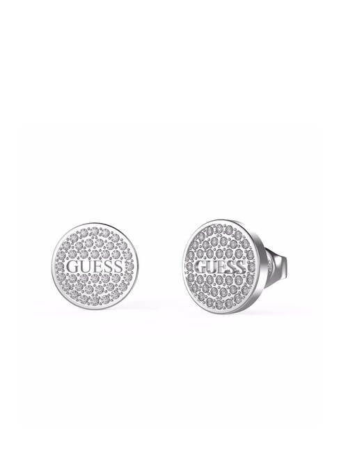 GUESS STUDS PARTY Orecchini a bottone con logo e zirconi SILVER - Orecchini