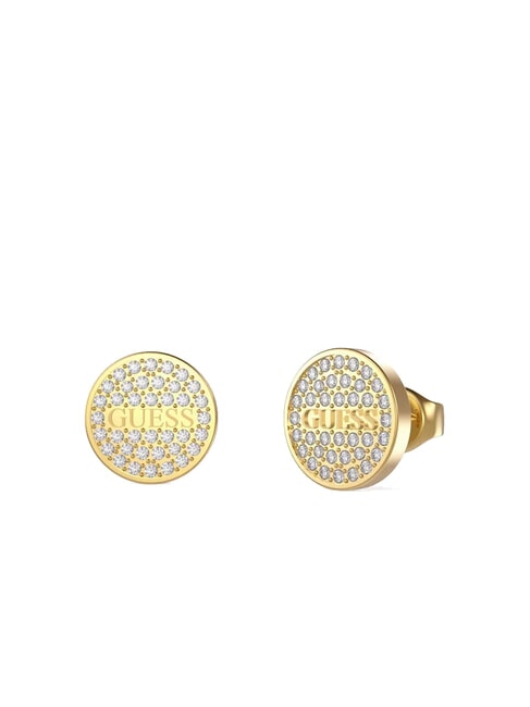 GUESS STUDS PARTY Orecchini a bottone con logo e zirconi yellow gold - Orecchini