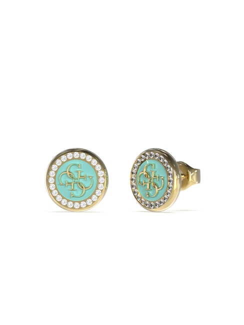 GUESS DREAMING Orecchini a bottone smaltati con logo ylw gold/aquamarine - Orecchini