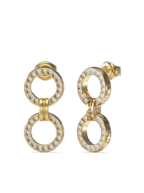 GUESS CIRCLE LIGHTS Orecchini a due cerchi con zirconi yellow gold - Orecchini