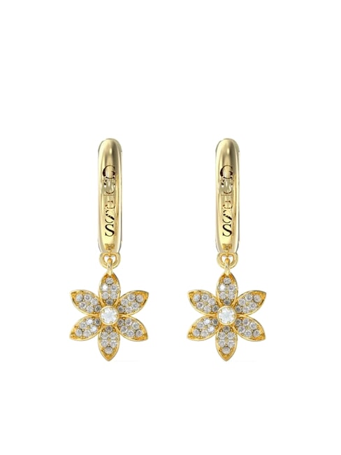 GUESS WHITE LOTUS Orecchini a cerchio con charms fiori yellow gold - Orecchini