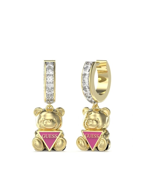 GUESS ROCK CANDY Orecchini a cerchio con orsetti yellow gold/fuchsia - Orecchini