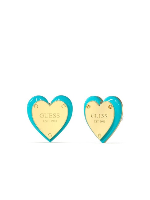 GUESS ALL YOU NEED IS LOVE Orecchini a cuore con logo ylw gold/turquoise - Orecchini