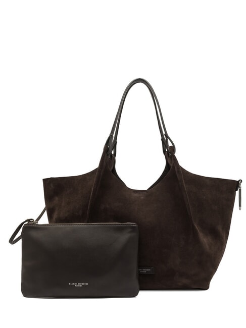 GIANNI CHIARINI DUA Borsa shopping in pelle suede con pouch moka - Borse Donna