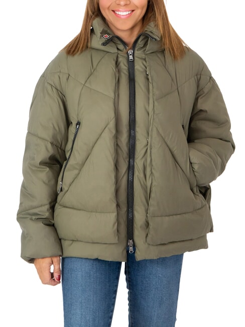 CANADIAN EUGENIE Piumino satin corto con cappuccio olive night - Piumini Donna