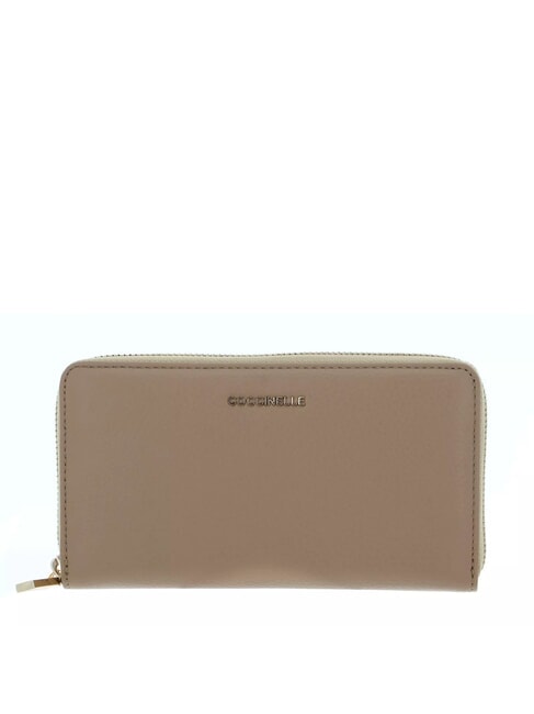 COCCINELLE METALLIC SOFT Portafoglio zip pelle martellata fresh beige - Portafogli Donna