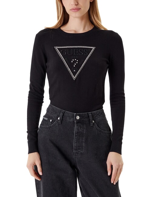 GUESS KIARA TRIANGLE LOGO Maglioncino girocollo con strass jetbla - Maglie Donna