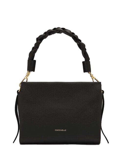 COCCINELLE BOHEME GRANA DOUBLE Borsa piccola a mano in pelle martellata noir/cognac - Borse Donna