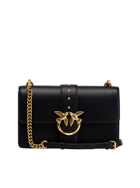 PINKO LOVE ONE CLASSIC Borsa in pelle a tracolla con flap nero-antique gold - Borse Donna