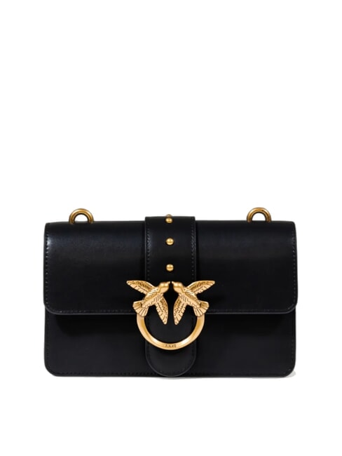 PINKO LOVE ONE CLASSIC Borsa mini in pelle a tracolla nero-antique gold - Borse Donna