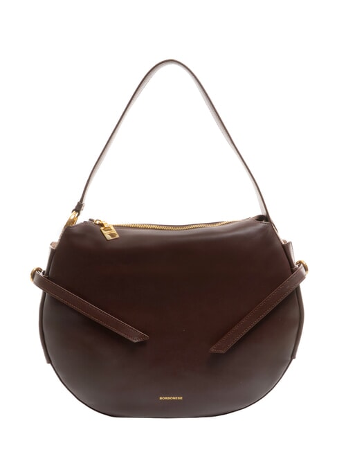 BORBONESE BRIDLE MEDIUM HOBO Borsa a spalla in pelle nappata castano/mushroom - Borse Donna