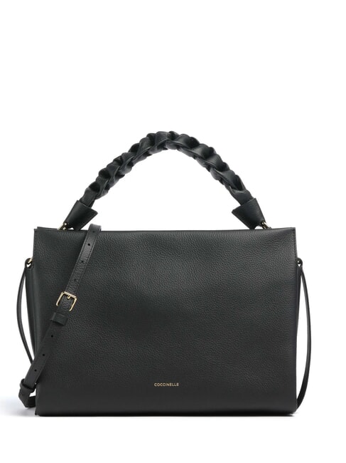 COCCINELLE BOHEME GRANA DOUBLE Borsa in pelle martellata con tracolla noir/cognac - Borse Donna
