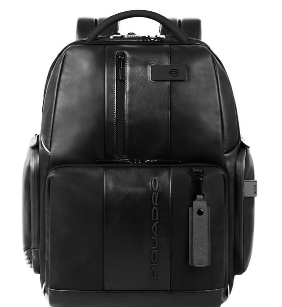 PIQUADRO URBAN FAST-CHECK Zaino in pelle porta PC 15,6" Nero - Zaini da lavoro porta PC